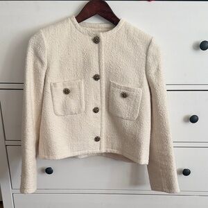 ba&sh Cream Bouclé Cropped Jacket with Decorative Buttons
